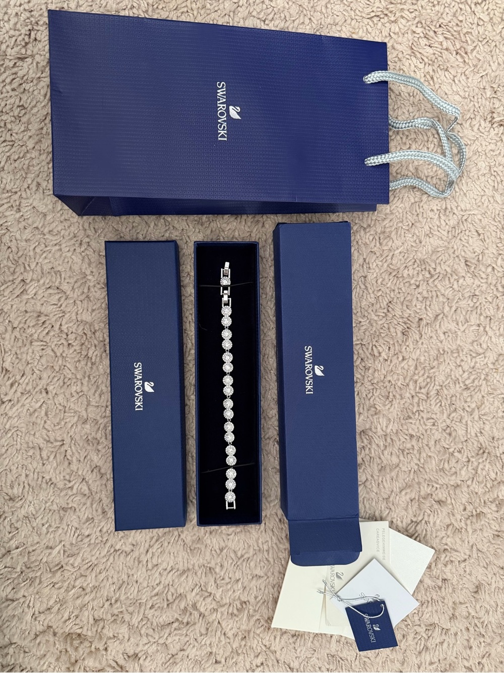 Authentic Swarovski Crystal Halo Tennis Bracelet Complete Gift Set w/ Box - Picture 7 of 9